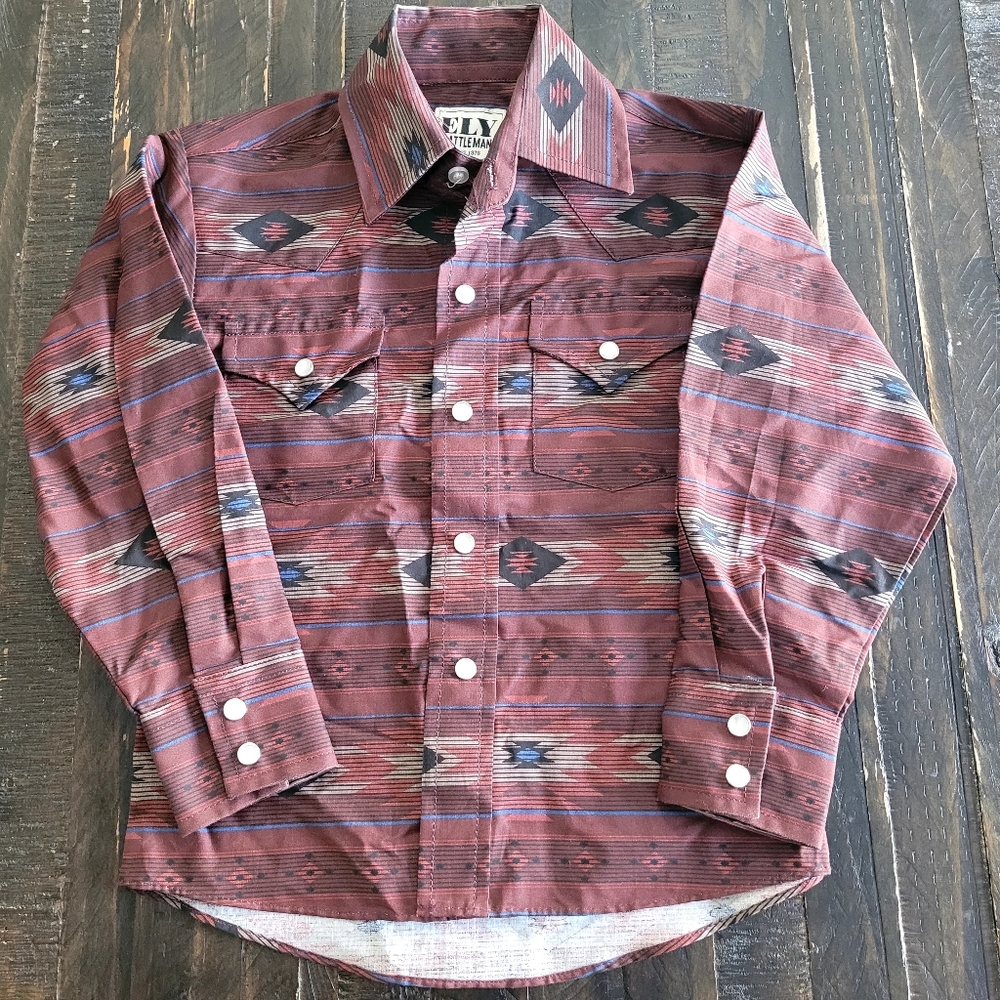 Ely Cattleman Aztec Pearl Snap Shirt Boys Size XS
